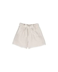 Chloé Beige Bermuda Shorts With Bow-detail In Linen Blend Girl