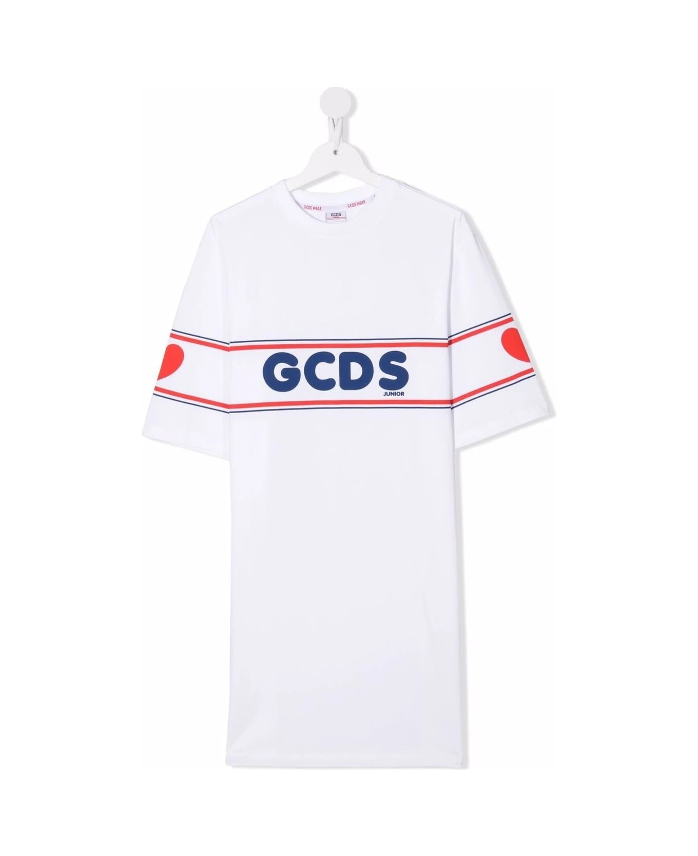 Gcds Girl's White Cotton Dress With Logo Print 3 Gcds Girl's White Cotton Dress With Logo Print
