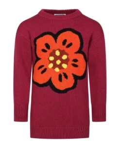 Kenzo Kids Bordeaux Pr Bim Dress With Flower Embroidery