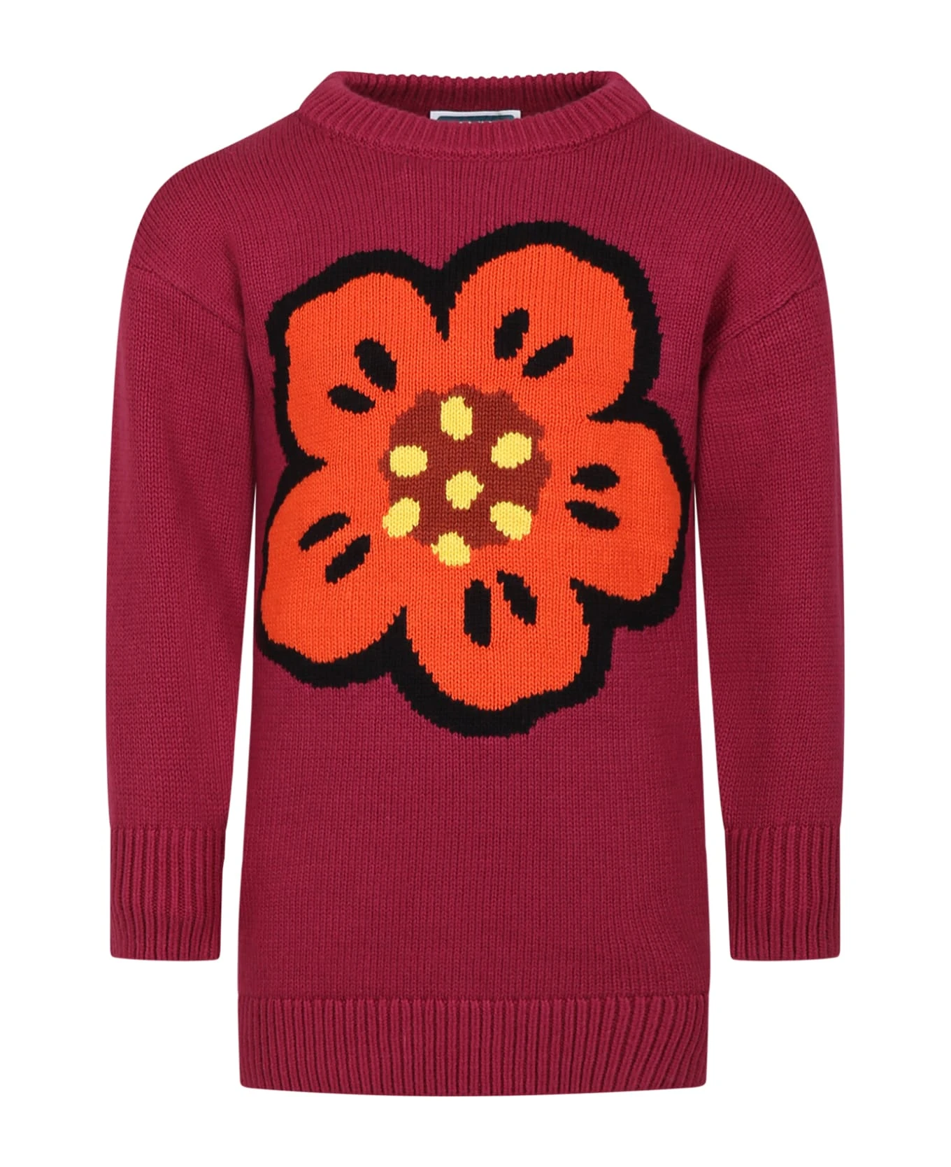 Kenzo Kids Bordeaux Pr Bim Dress With Flower Embroidery 3 Kenzo Kids Bordeaux Pr Bim Dress With Flower Embroidery