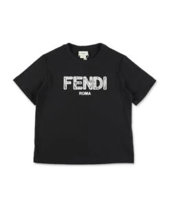 Fendi T-shirt Nera In Jersey Di Cotone Bambina