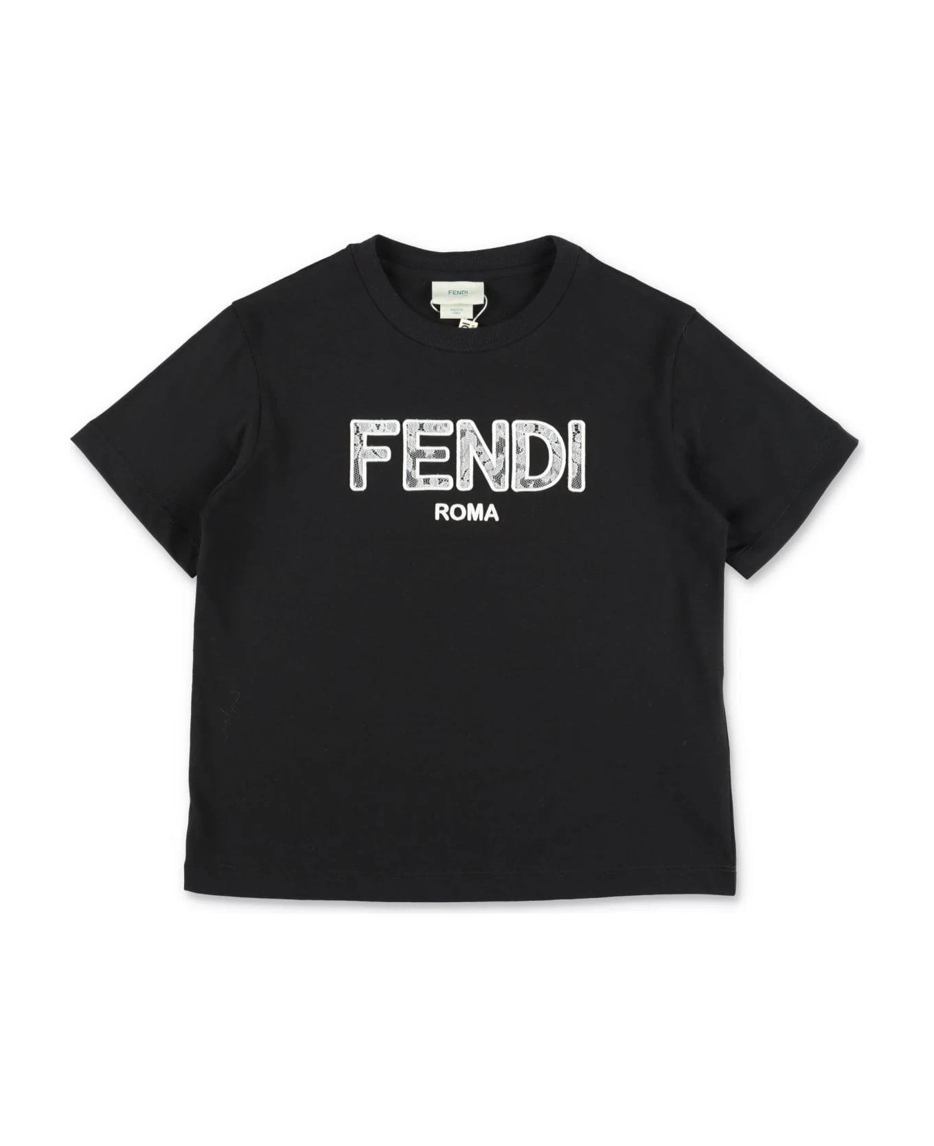 Fendi T-shirt Nera In Jersey Di Cotone Bambina