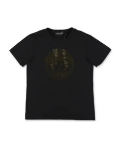 Versace T-shirt Nera In Jersey Di Cotone