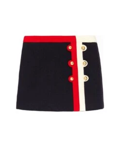 Gucci Knitted Navy Blue Wool Skirt