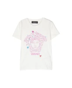 Versace T-shirt Bianca In Jersey Di Cotone Bambina