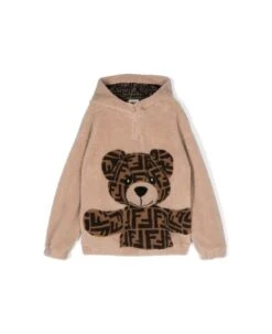 Fendi Felpa Teddy Bear Beige In Ecoshearling Bambina