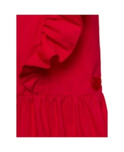 Monnalisa Red Sleeves Dress With Frills In Cotton Girl -Golden Goose Shop e98eacad9deae8b73c9f7302b63a2242