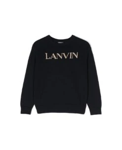 Lanvin Pullover Blu Navy In Cotone E Lana Bambina