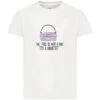 FENDI White T-shirt For Girl With Baguette And Logo