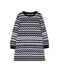 Black And White Chevron Dress In Cotton