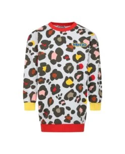 Kenzo Kids Grey Dress For Girl With Logo