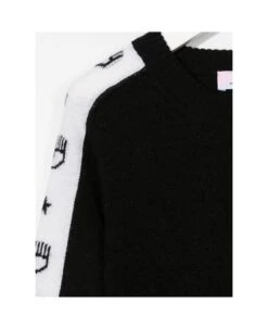 Chiara Ferragni Black Sweater Dress In Wool Blend With White Band With Logo -Golden Goose Shop f51d80f8748fefd5eda055264e1f8104