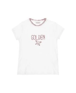 Golden Goose Journey/ Girl's T-shirt/ Cotton Jersey With Golden And Neck Embroidery Include Il Codice Gyp01390 | P001298 -10100