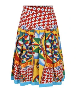 Dolce & Gabbana Red Skirt For Girl With Cart Print And Logo