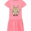 MOSCHINO Pink Dress For Girl With Tdddy Bear And Flowers -Golden Goose Shop f72a88135e4efdcc68a0a7f6efae9625
