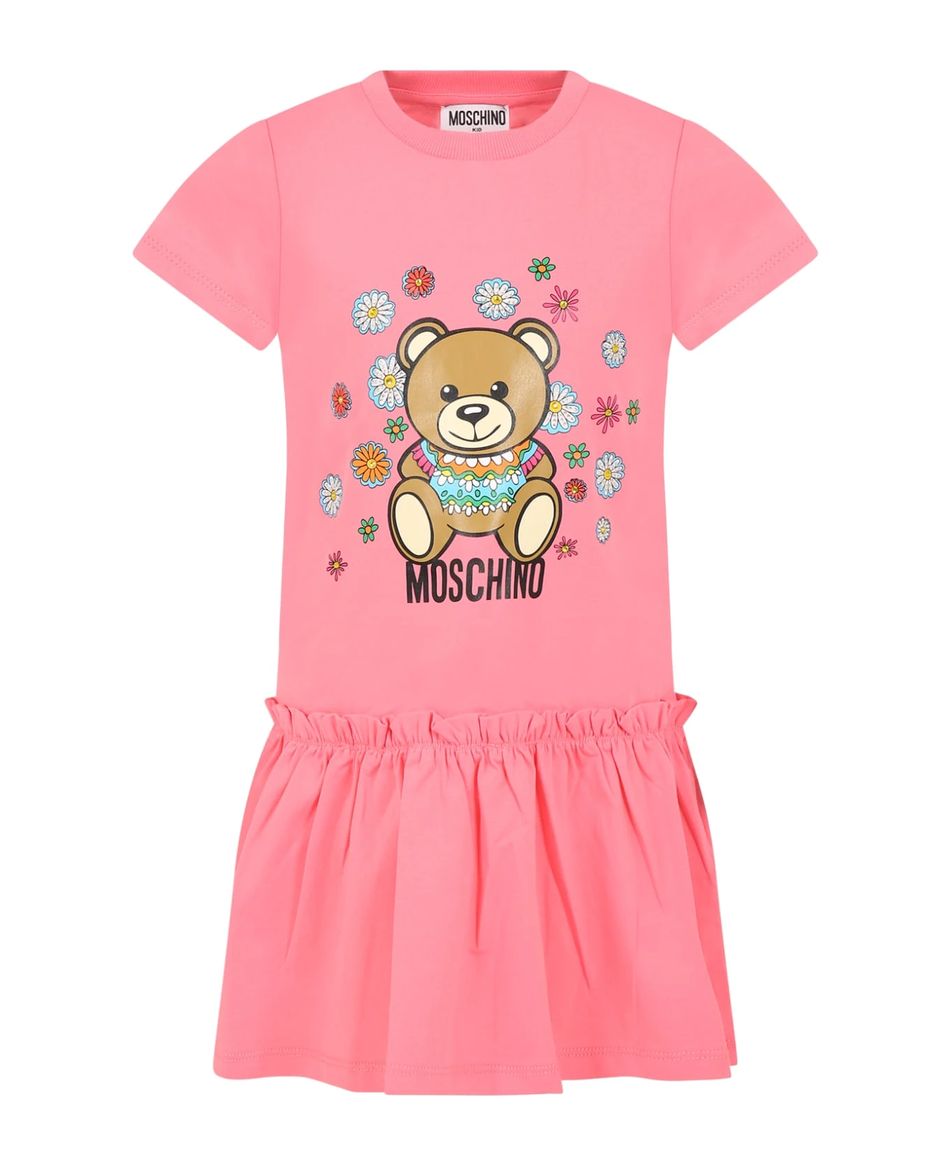 MOSCHINO Pink Dress For Girl With Tdddy Bear And Flowers 3 MOSCHINO Pink Dress For Girl With Tdddy Bear And Flowers