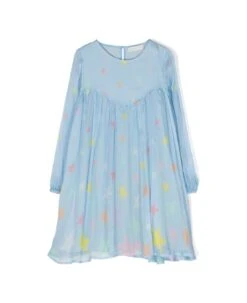 Stella McCartney Kids Light Blue Silk Dress With Star Print