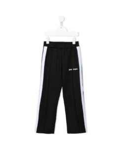 Palm Angels Kids Black And White Joggers With Logo